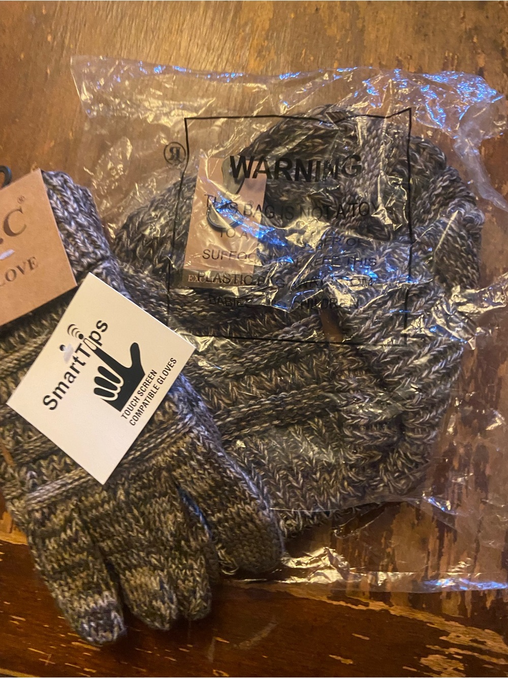 C.C Gray Multicolor Knit Beanie and Glove Set